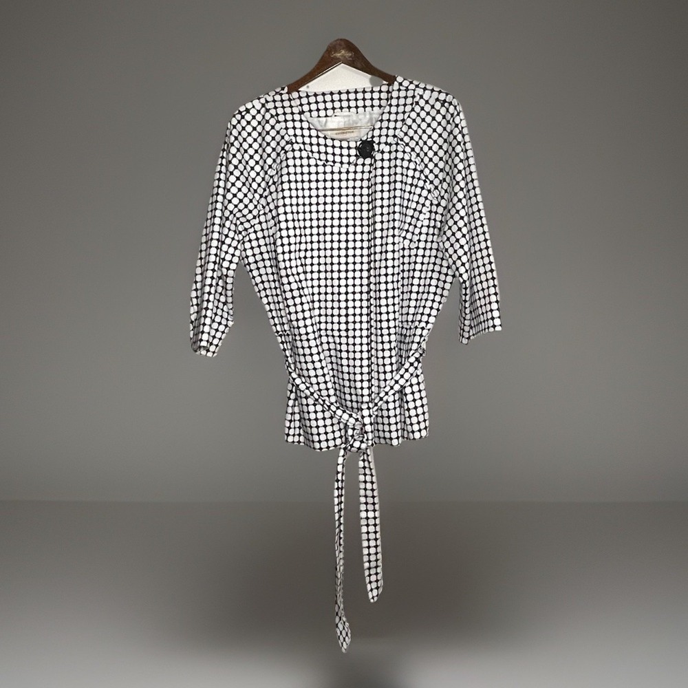 Covington Geometric Print Jacket Black White Snap Belt Wrap Waist Women XL Chic - Picture 8 of 8